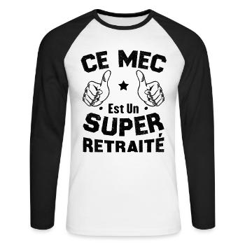 Ce mec est un super retraité - T-shirt baseball manches longues Homme - blanc/noir - Devant - Nik (191cm)