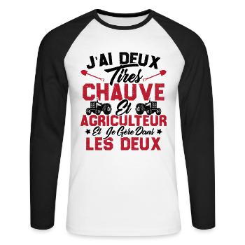 Chauve Agriculteur / Humour Cadeau Agriculture - T-shirt baseball manches longues Homme - blanc/noir - Devant - Nik (191cm)