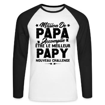 Mission papa accomplie être papy nouveau challenge - T-shirt baseball manches longues Homme - blanc/noir - Devant - Nik (191cm)
