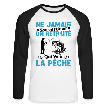 Ne Jamais Sous Estimer Un Retraité Pêcheur - T-shirt baseball manches longues Homme - blanc/noir - Devant - Nik (191cm)