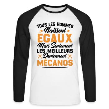 Les Hommes Naissent Egaux - Les Meilleurs Mécanos - T-shirt baseball manches longues Homme - blanc/noir - Devant - Nik (191cm)
