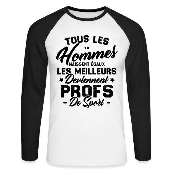 Les meilleurs hommes deviennent profs de sport - T-shirt baseball manches longues Homme - blanc/noir - Devant - Nik (191cm)