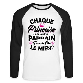 chaque princesse a besoin d'un parrain - T-shirt baseball manches longues Homme - blanc/noir - Devant - Nik (191cm)