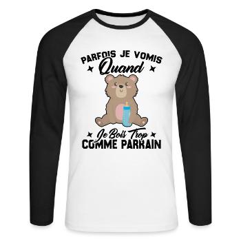 Parfois je vomis quand je bois trop comme parrain - T-shirt baseball manches longues Homme - blanc/noir - Devant - Nik (191cm)