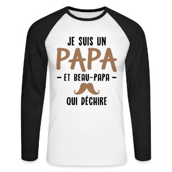 Je suis un papa et beau papa qui déchire - T-shirt baseball manches longues Homme - blanc/noir - Devant - Nik (191cm)