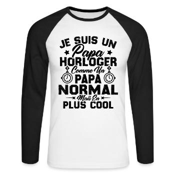 Je Suis Un Papa Horloger Comme Un Papa Normal - T-shirt baseball manches longues Homme - blanc/noir - Devant - Nik (191cm)