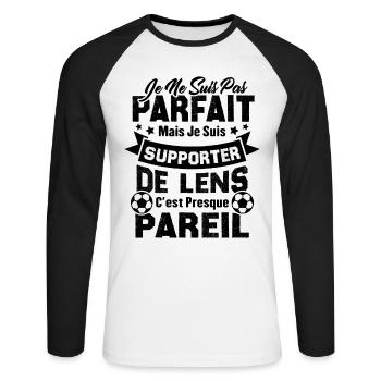 Je suis supporter de Lens, Idée cadeau football - T-shirt baseball manches longues Homme - blanc/noir - Devant - Nik (191cm)