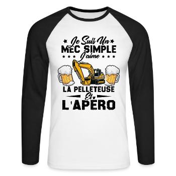 Un Mec Simple J'aime La Pelleteuse Et L'apéro - T-shirt baseball manches longues Homme - blanc/noir - Devant - Nik (191cm)