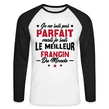 Pas parfait mais le meilleur frangin du monde - T-shirt baseball manches longues Homme - blanc/noir - Devant - Nik (191cm)