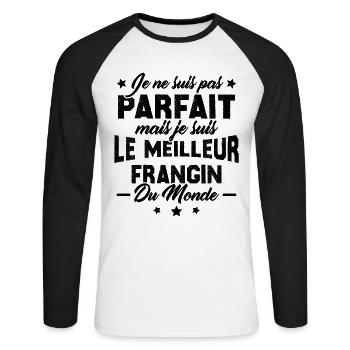 Pas parfait mais le meilleur frangin du monde - T-shirt baseball manches longues Homme - blanc/noir - Devant - Nik (191cm)