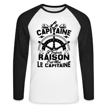 Le Capitaine A Toujours Raison C'est Moi Capitaine - T-shirt baseball manches longues Homme - blanc/noir - Devant - Nik (191cm)