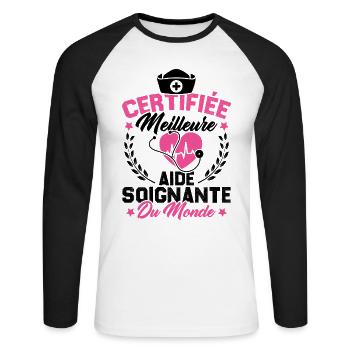 Certifiée meilleure aide-soignante du monde - T-shirt baseball manches longues Homme - blanc/noir - Devant - Nik (191cm)