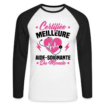 Certifiée meilleure aide-soignante du monde - T-shirt baseball manches longues Homme - blanc/noir - Devant - Nik (191cm)