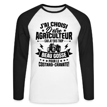 Agriculteur et Beau-gosse - T-shirt baseball manches longues Homme - blanc/noir - Devant - Nik (191cm)