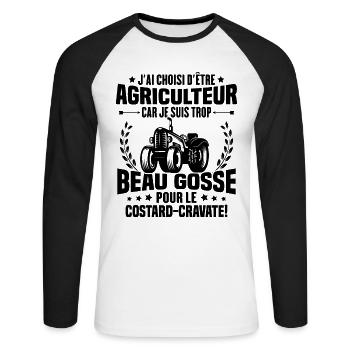 Agriculteur et Beau-gosse - T-shirt baseball manches longues Homme - blanc/noir - Devant - Nik (191cm)