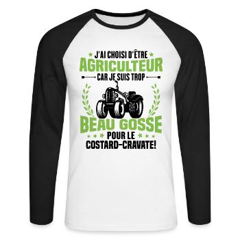 Agriculteur et Beau-gosse - T-shirt baseball manches longues Homme - blanc/noir - Devant - Nik (191cm)
