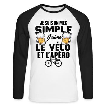 Je Suis Un Mec Simple J'aime Le Vélo Et L'apéro - T-shirt baseball manches longues Homme - blanc/noir - Devant - Nik (191cm)