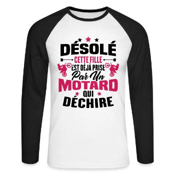 Désolé cette fille est déjà prise par un motard - T-shirt baseball manches longues Homme - blanc/noir - Devant - Nik (191cm)