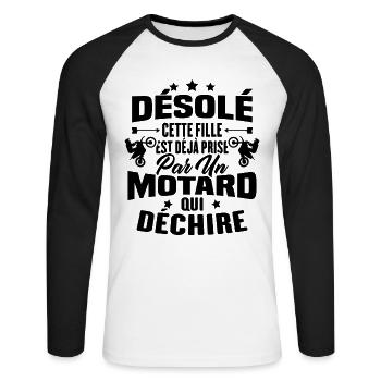 Désolé cette fille est déjà prise par un motard - T-shirt baseball manches longues Homme - blanc/noir - Devant - Nik (191cm)