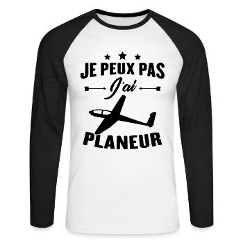 Je peux pas j'ai planeur - T-shirt baseball manches longues Homme - blanc/noir - Devant - Nik (191cm)