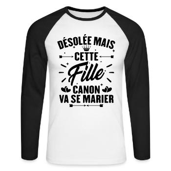 Désolée mais cette fille canon va se marier - T-shirt baseball manches longues Homme - blanc/noir - Devant - Nik (191cm)