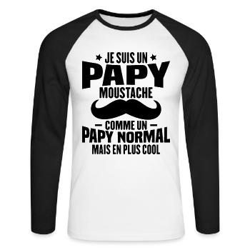 Un papy moustache comme un papy normal - T-shirt baseball manches longues Homme - blanc/noir - Devant - Nik (191cm)
