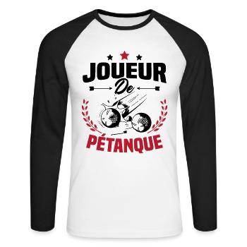 Joueur De Pétanque, Humour Cadeau Pétanque - T-shirt baseball manches longues Homme - blanc/noir - Devant - Nik (191cm)