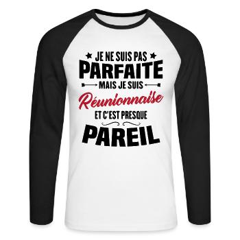 Je ne suis pas parfaite mais je suis Réunionnaise - T-shirt baseball manches longues Homme - blanc/noir - Devant - Nik (191cm)
