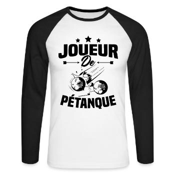 Joueur De Pétanque, Humour Cadeau Pétanque - T-shirt baseball manches longues Homme - blanc/noir - Devant - Nik (191cm)