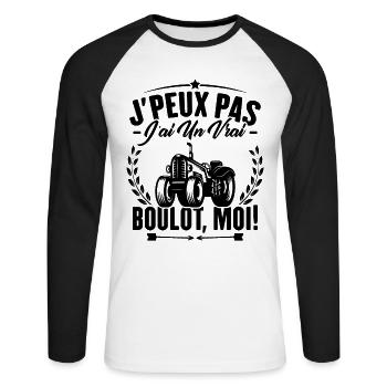 J’peux pas j’ai un vrai boulot moi ! - T-shirt baseball manches longues Homme - blanc/noir - Devant - Nik (191cm)