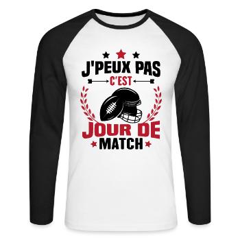 J'peux pas c'est jour de match rugby - T-shirt baseball manches longues Homme - blanc/noir - Devant - Nik (191cm)