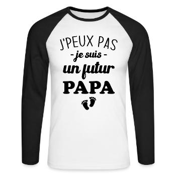Je Peux Pas Je Suis Un Futur Papa - T-shirt baseball manches longues Homme - blanc/noir - Devant - Nik (191cm)