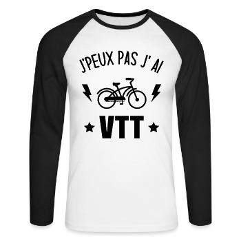 J'peux pas j'ai vtt - T-shirt baseball manches longues Homme - blanc/noir - Devant - Nik (191cm)