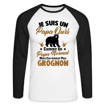 Je suis un papa ours c'est comme un papa normal - T-shirt baseball manches longues Homme - blanc/noir - Devant - Nik (191cm)