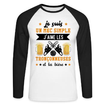 J'aime les Tronçonneuses et la Bière Cadeau - T-shirt baseball manches longues Homme - blanc/noir - Devant - Nik (191cm)