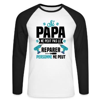 Si papa ne peut pas le réparer, personne ne peut - T-shirt baseball manches longues Homme - blanc/noir - Devant - Nik (191cm)
