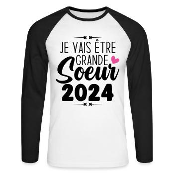 Je Vais Être Grande Sœur 2024, Annonce Grossesse - T-shirt baseball manches longues Homme - blanc/noir - Devant - Nik (191cm)