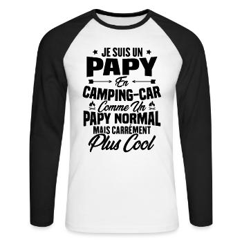 Je suis papy en camping-car comme un papy normal - T-shirt baseball manches longues Homme - blanc/noir - Devant - Nik (191cm)