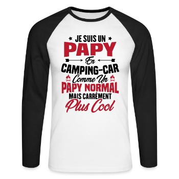 Je suis papy en camping-car comme un papy normal - T-shirt baseball manches longues Homme - blanc/noir - Devant - Nik (191cm)