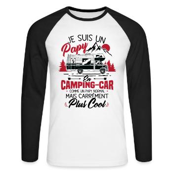 Je suis papy en camping-car comme un papy normal - T-shirt baseball manches longues Homme - blanc/noir - Devant - Nik (191cm)