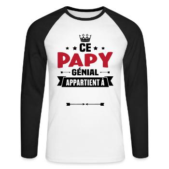 Ce papy génial appartient à [Personnalisable] - T-shirt baseball manches longues Homme - blanc/noir - Devant - Nik (191cm)