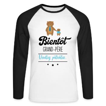 Bientôt grand père veuillez patienter, Futur papy - T-shirt baseball manches longues Homme - blanc/noir - Devant - Nik (191cm)