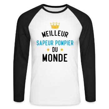 Cadeau Meilleur sapeur pompier du monde - T-shirt baseball manches longues Homme - blanc/noir - Devant - Nik (191cm)