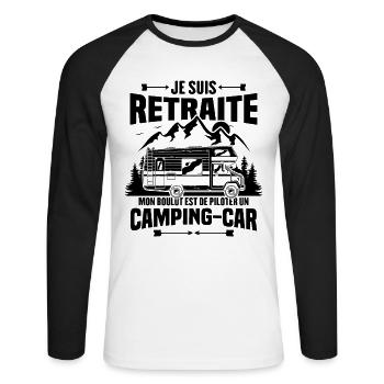 Je suis retraité et piloter un camping-car Cadeau - T-shirt baseball manches longues Homme - blanc/noir - Devant - Nik (191cm)