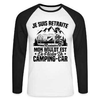Je suis retraité et piloter un camping-car Cadeau - T-shirt baseball manches longues Homme - blanc/noir - Devant - Nik (191cm)