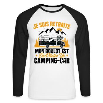 Je suis retraité et piloter un camping-car Cadeau - T-shirt baseball manches longues Homme - blanc/noir - Devant - Nik (191cm)