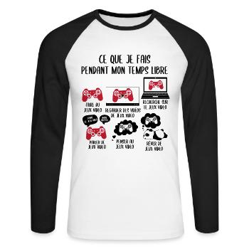 Ce que je fais pendant mon temps libre Jeux video - T-shirt baseball manches longues Homme - blanc/noir - Devant - Nik (191cm)