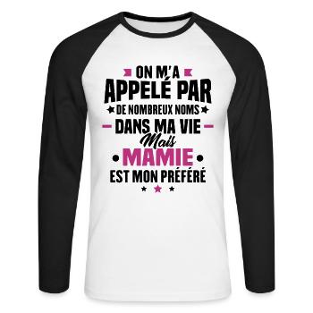 On m'a appelée par tous les noms mais Mamie - T-shirt baseball manches longues Homme - blanc/noir - Devant - Nik (191cm)