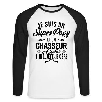 Je suis un super papy et un chasseur, Cadeau papy - T-shirt baseball manches longues Homme - blanc/noir - Devant - Nik (191cm)