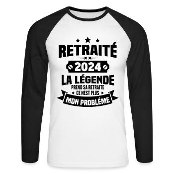 Cadeau retraité 2024, La légende prend sa retraite - T-shirt baseball manches longues Homme - blanc/noir - Devant - Nik (191cm)